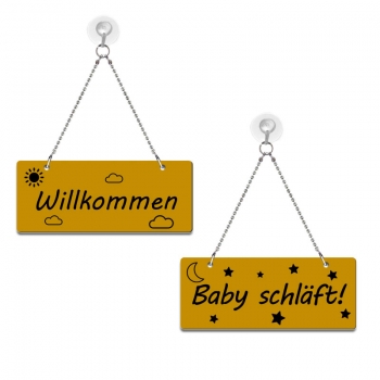 Willkommen / Baby schläft! - Graviertes Wendeschild