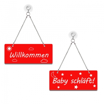 Willkommen / Baby schläft! - Graviertes Wendeschild