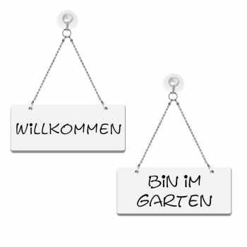 Willkommen / Bin im Garten - Graviertes Wendeschild