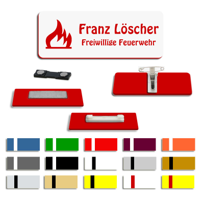 Namensschild mit Feuermotiv