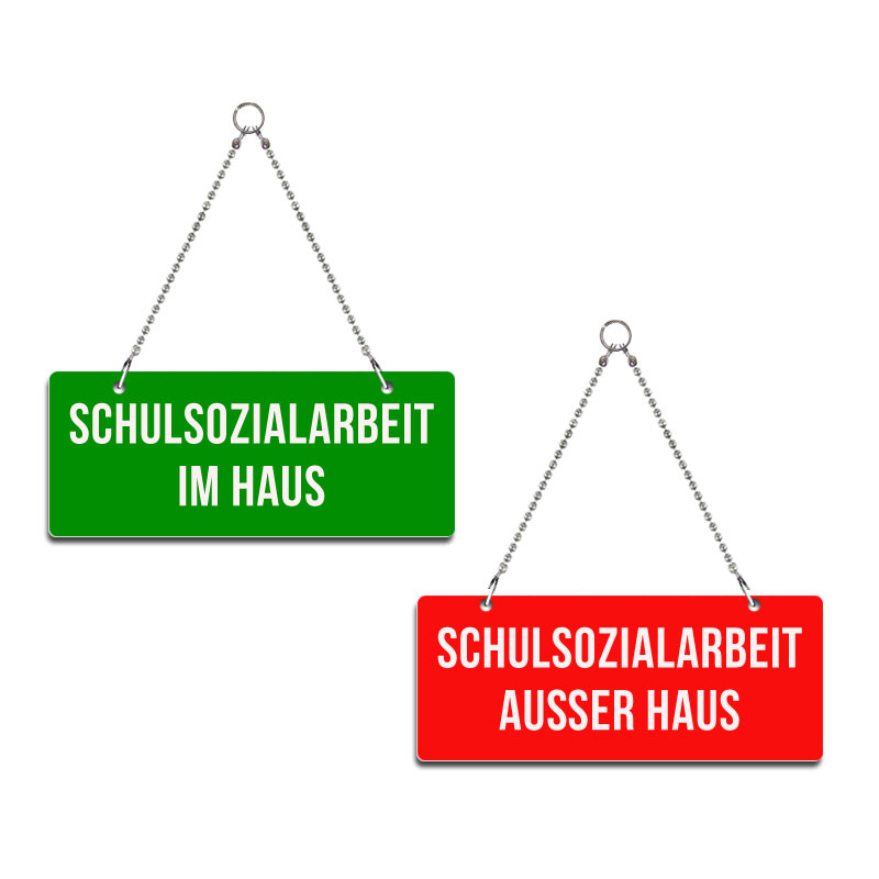 Schulsozialarbeit im/ausser Haus, Graviertes Wendeschild - rot/grün