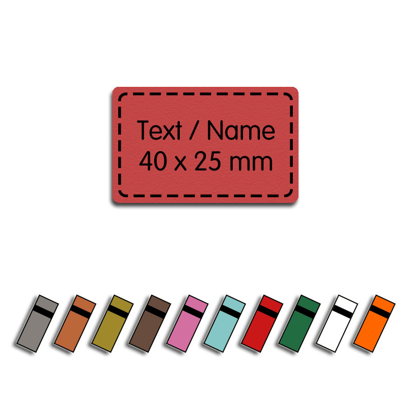 Produktbild: Kunstlederlabel mit Wunschtext, 40x25mm, abgerundete Ecken