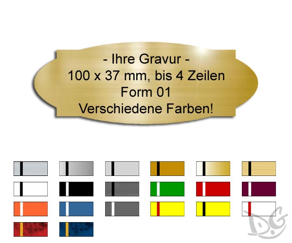 Produktbild: Formschild 01 mit Wunschtext in verschiedenen Farben,100x37mm
