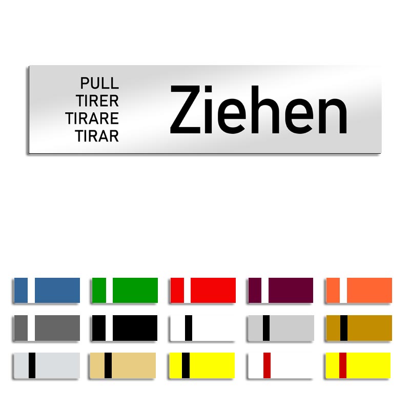 Produktbild: Ziehen in versch. Sprachen, Türschild mit Symbol, 160x40mm