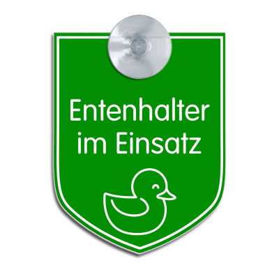 Produktbild: Entenhalter im Einsatz - Saugnapfschild in Wappenform, 70x90mm