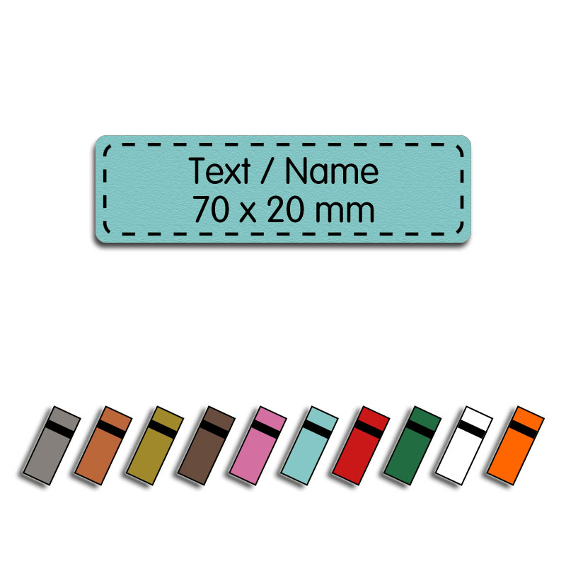 Produktbild: Kunstlederlabel mit Wunschtext, 70x20mm, abgerundete Ecken