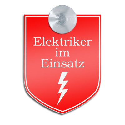 Produktbild: Elektriker im Einsatz - Saugnapfschild in Wappenform, 70x90mm