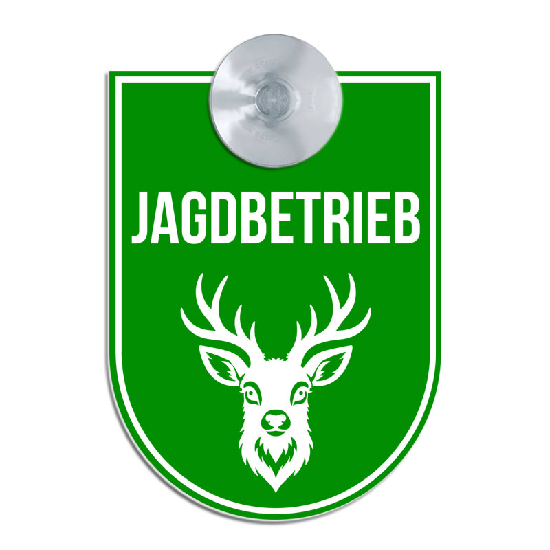 Produktbild: Jagdbetrieb mit Hirsch- Saugnapfschild für die Windschutzscheibe