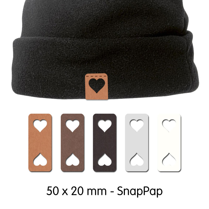 Produktbild: 5x Label mit Doppelherzen aus SnapPap - Waschbares Papier in Lederoptik