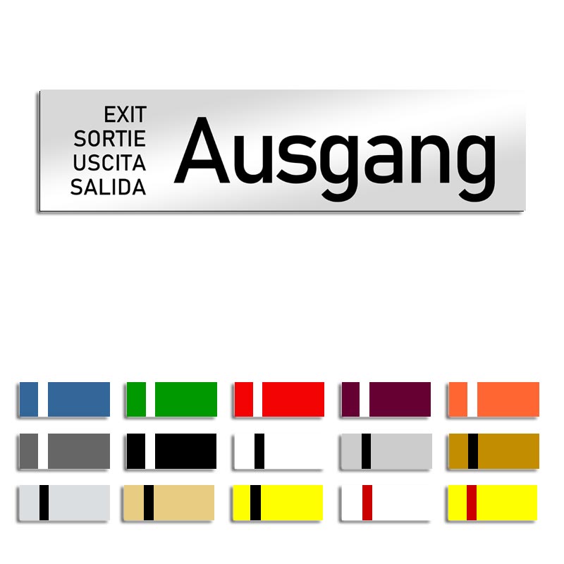 Produktbild: Ausgang in versch. Sprachen, Türschild mit Symbol, 160x40mm