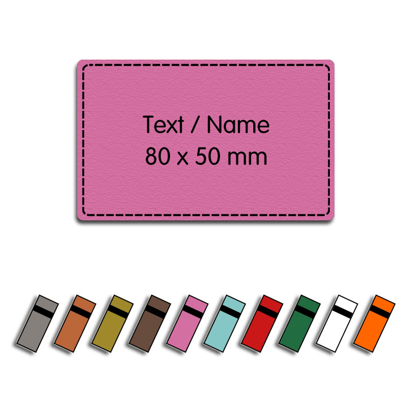 Produktbild: Kunstlederlabel mit Wunschtext, 80x50mm, abgerundete Ecken