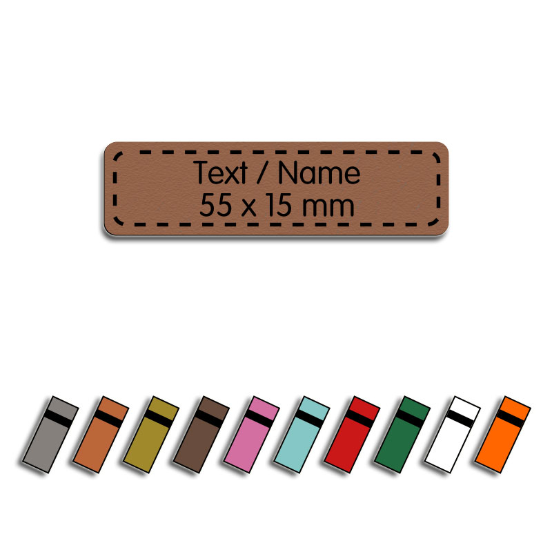 Produktbild: Kunstlederlabel mit Wunschtext, 55x15mm, abgerundete Ecken