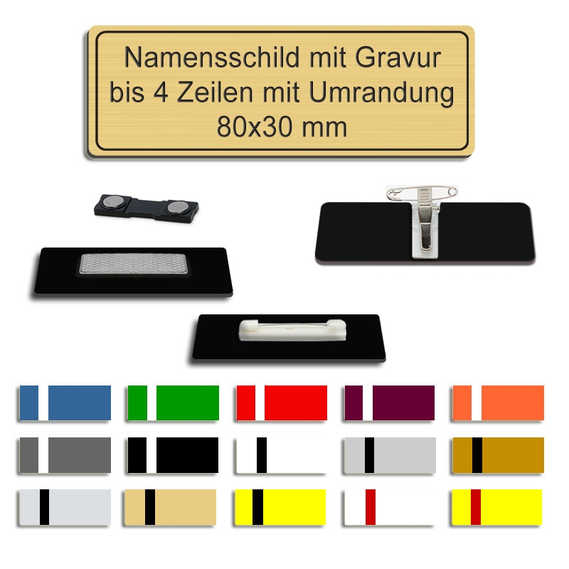 Produktbild: Ansteckschild, 80x30mm mit Umrandung und deiner Gravur