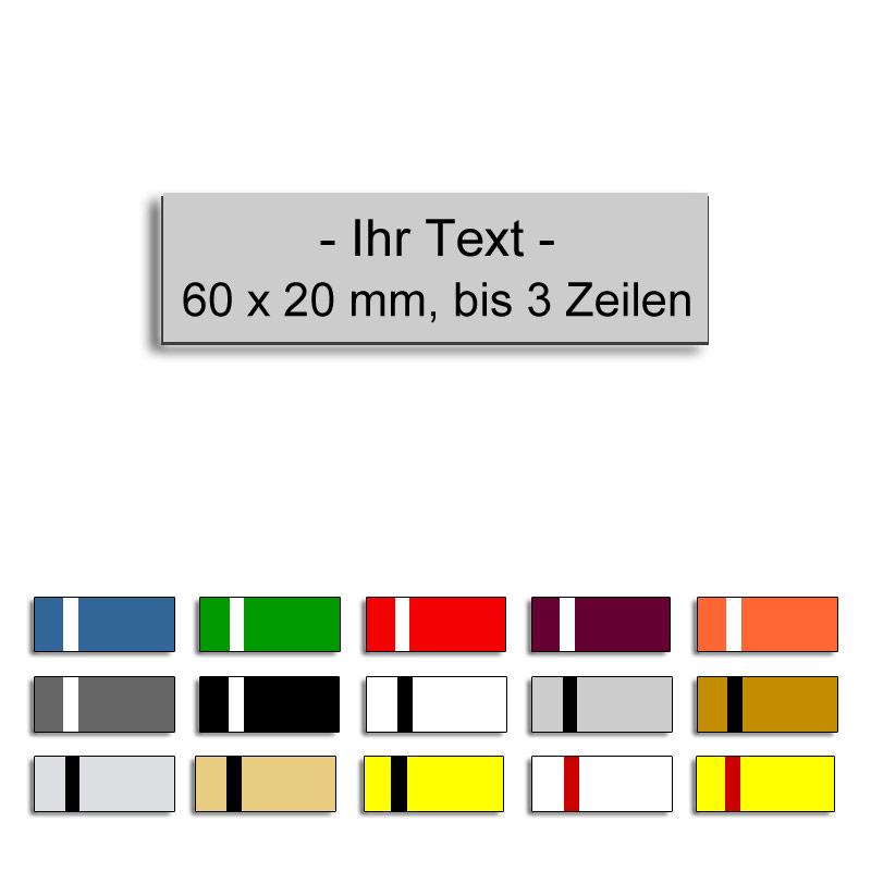 Produktbild: Gravurschild mit Wunschtext in versch. Farben, 60x20mm