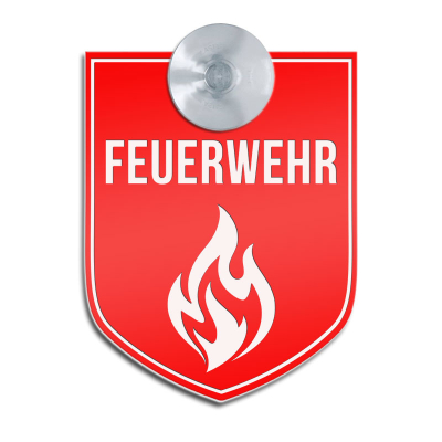 Produktbild: FEUERWEHR mit Flamme - Saugnapfschild in Wappenform, 70x90mm