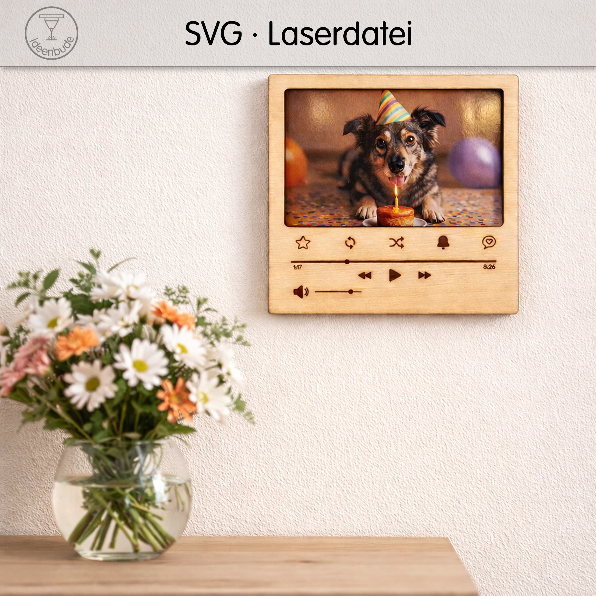 Laservorlage Fotorahmen im Videoplayer-Design – für Fotos 15 × 10 cm