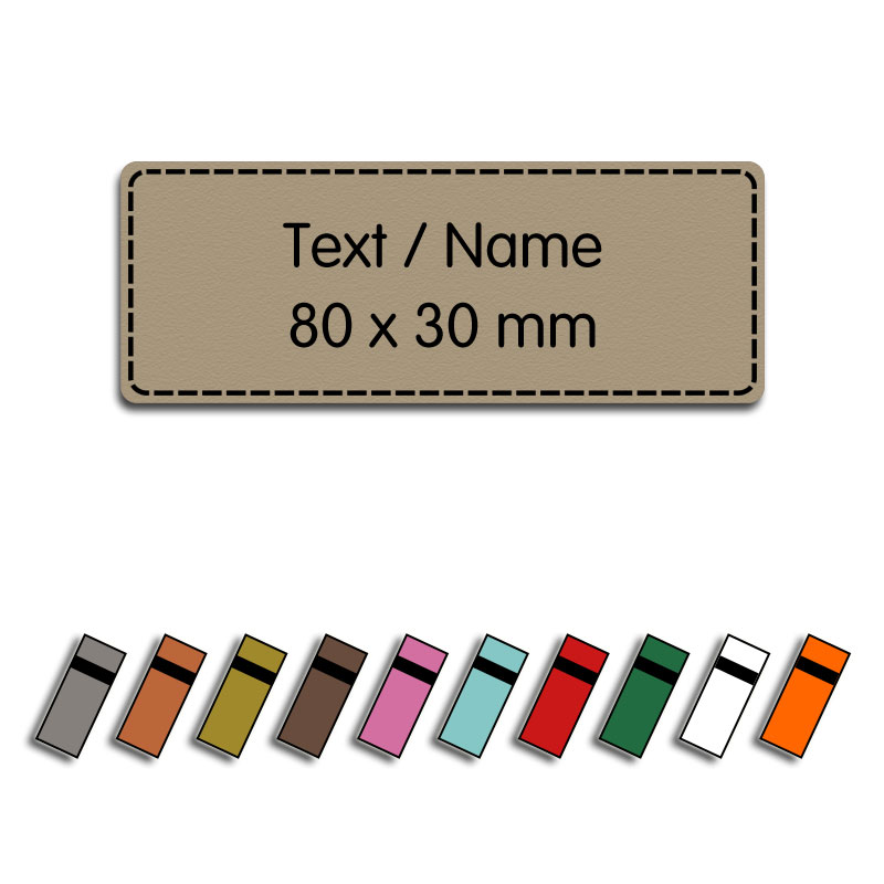 Produktbild: Kunstlederlabel mit Wunschtext, 80x30mm, abgerundete Ecken