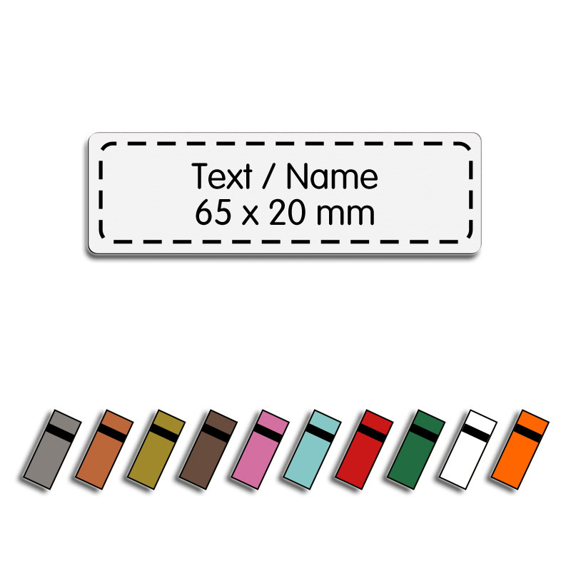 Produktbild: Kunstlederlabel mit Wunschtext, 65x20mm, abgerundete Ecken