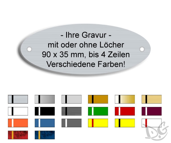 Produktbild: Ovales Namensschild mit Wunschtext in versch. Farben, 90x35mm