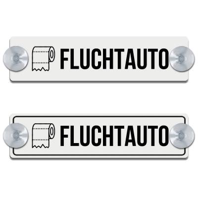 Produktbild: Fluchtauto mit Toilettenpapiermotiv - Saugnapfschild, 200x50mm