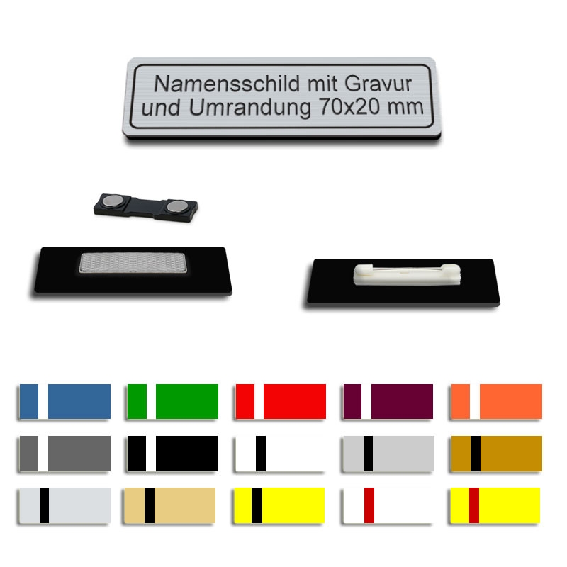 Produktbild: Ansteckschild, 70x20mm mit Umrandung und deiner Gravur